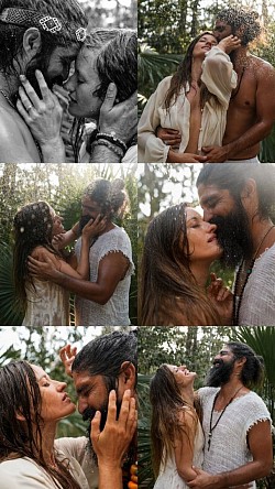 International Luxury adventure elopement romantic couple rain photoshoot Tulum